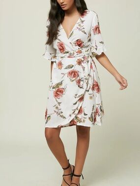 O'Neill | Molly Floral Winter White Wrap Dress Summer Beach Festival Size XL